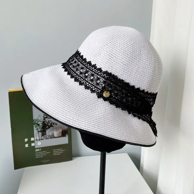 Little Fragrance Lace Fisherman Hat Female Summer Sunscreen - White