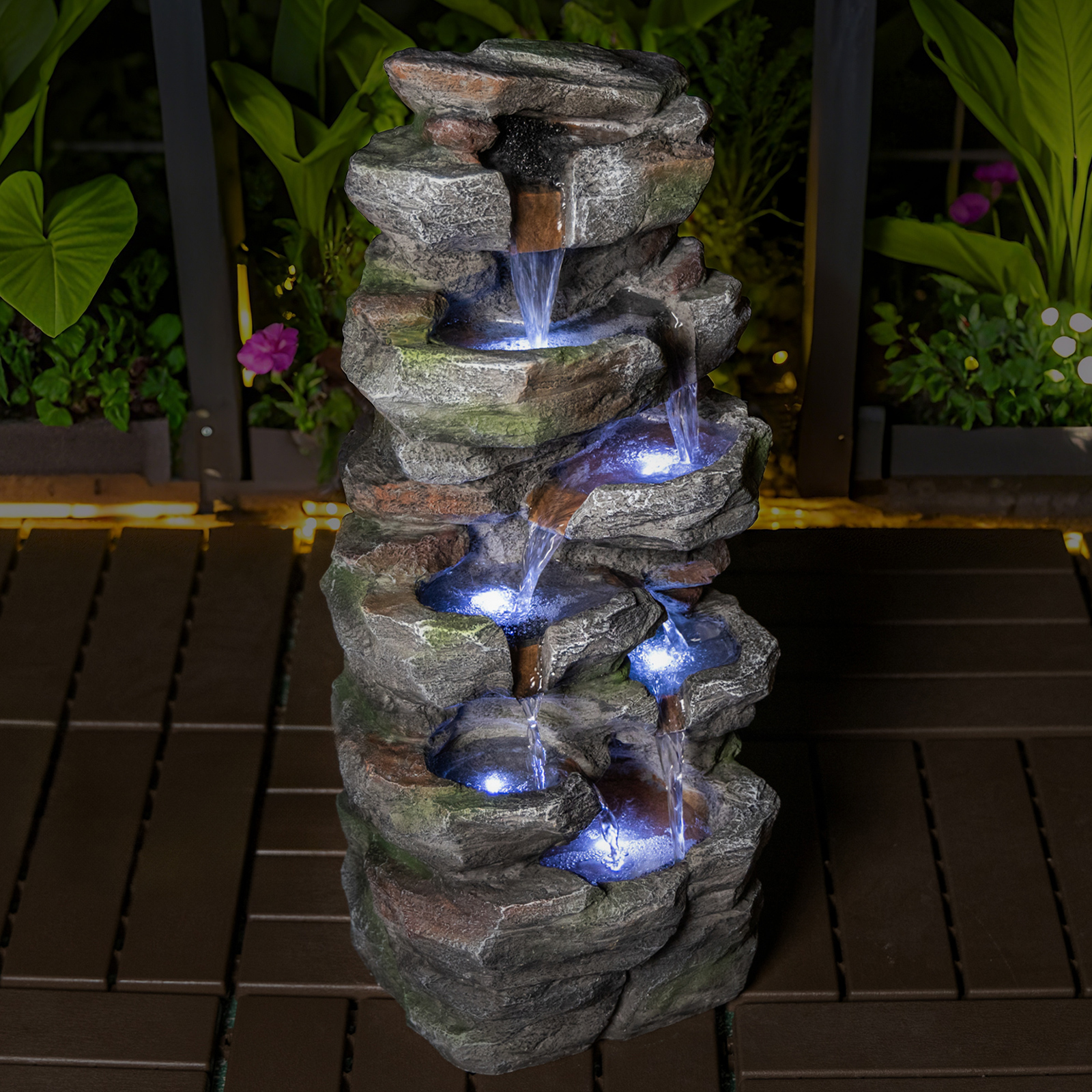 Rock Waterfall Outdoor Fountain With LED Lights Stone Garden Fountains Outdoor For Patio Lawn Cascading Tiered Outdoor Water Fountain — foto 11