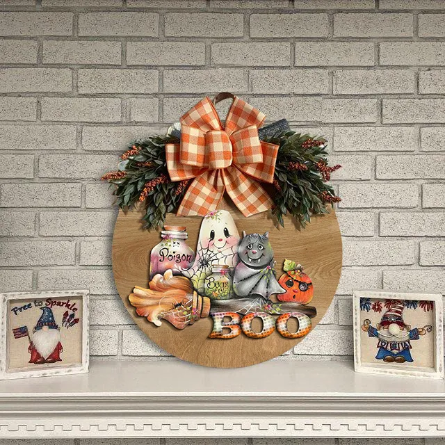 Cross border popular Halloween autumn new door hanging tag wreath Boo Models - Shop at LoveMi