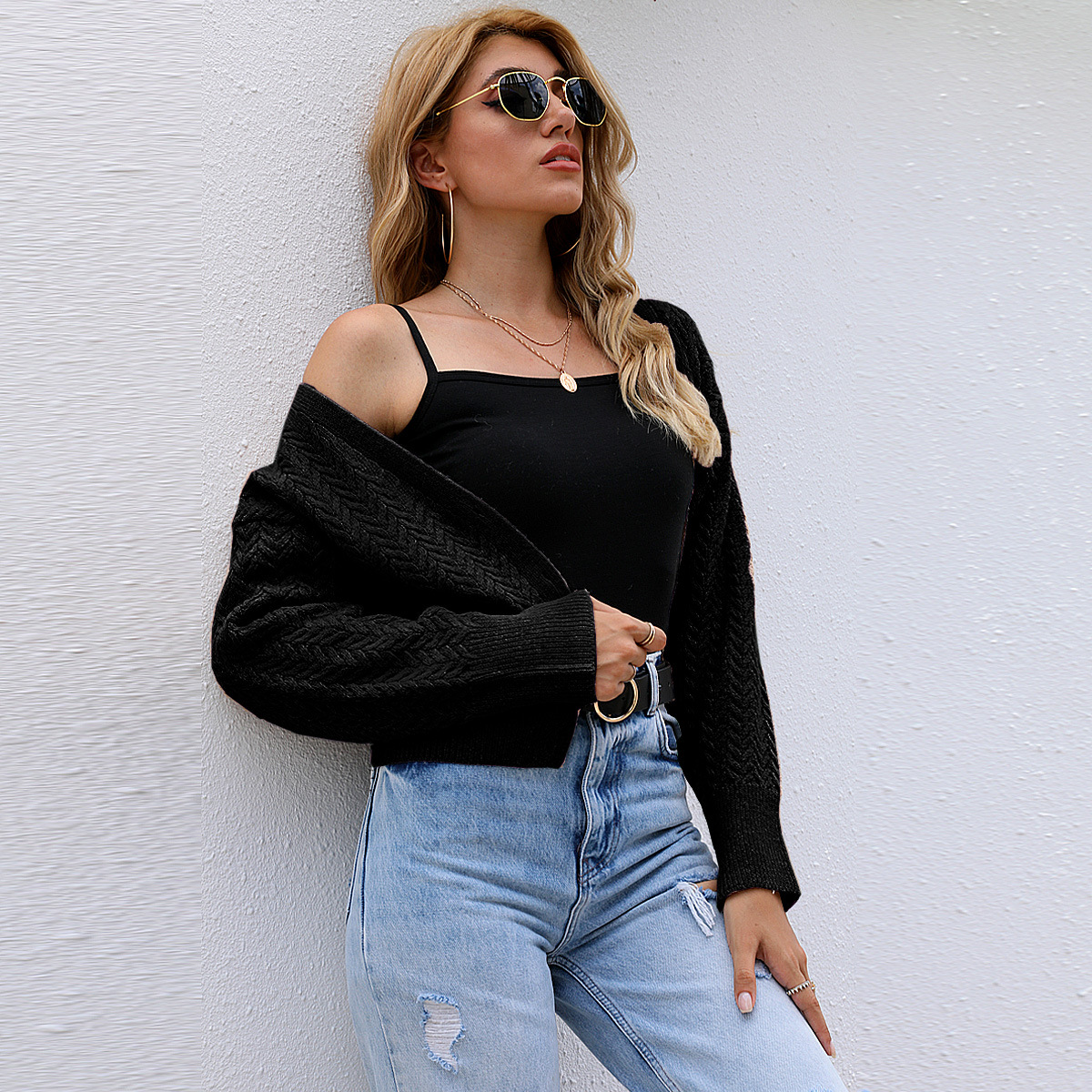 V-neck Short Full Body Twist Solid Color Sweater