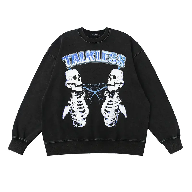 New Trendy Portrait Round Neck Sweater High Street Distressed