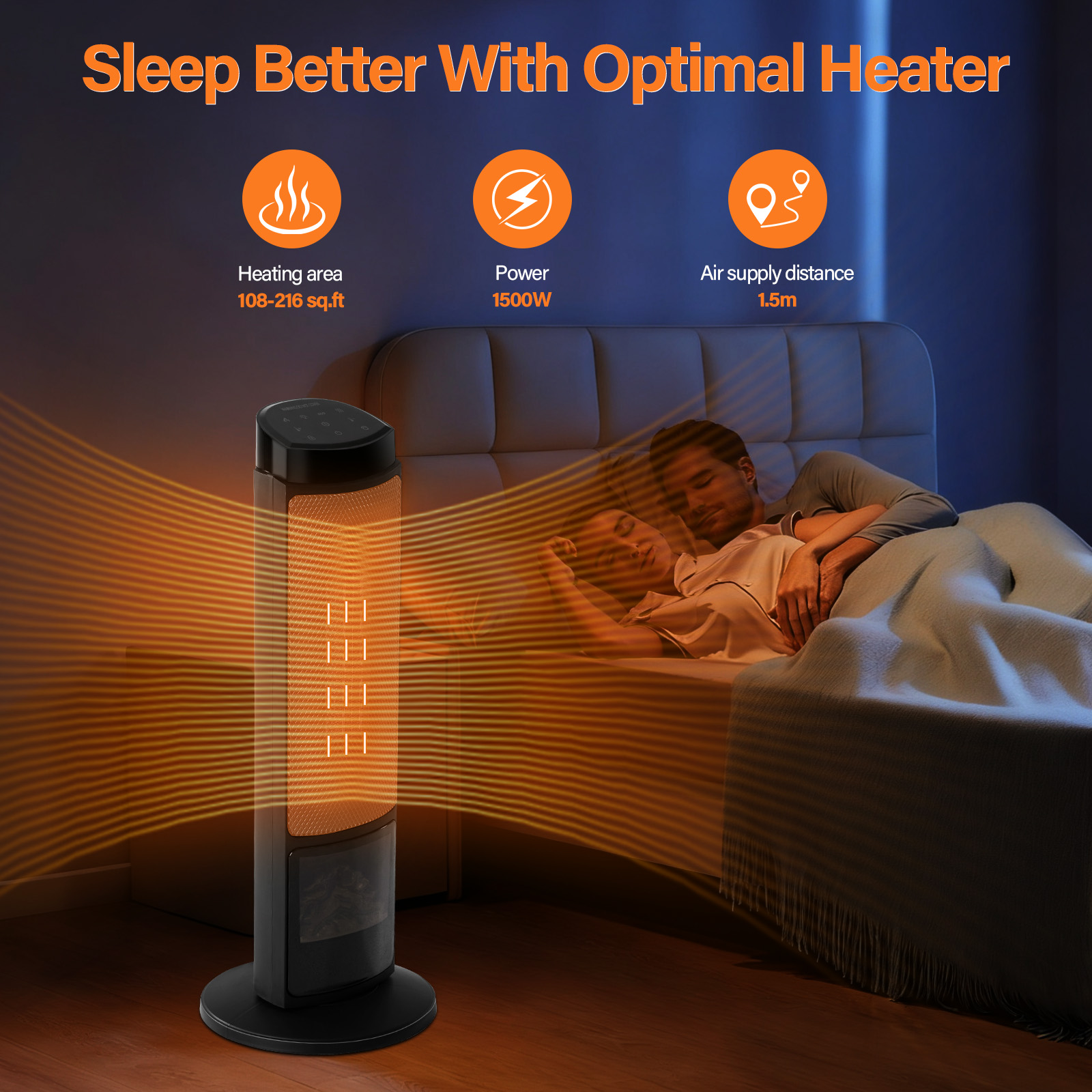 23inch Space Heaters For Indoor Use, Portable Heater With 7 Light Colors image 7
