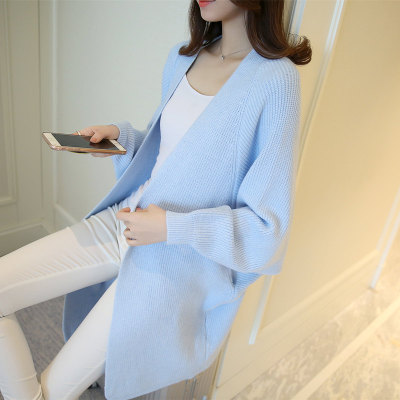 Sweater Jacket Women's Mid length Lazy Korean Style Loose Light Blue - Shop at LoveMi