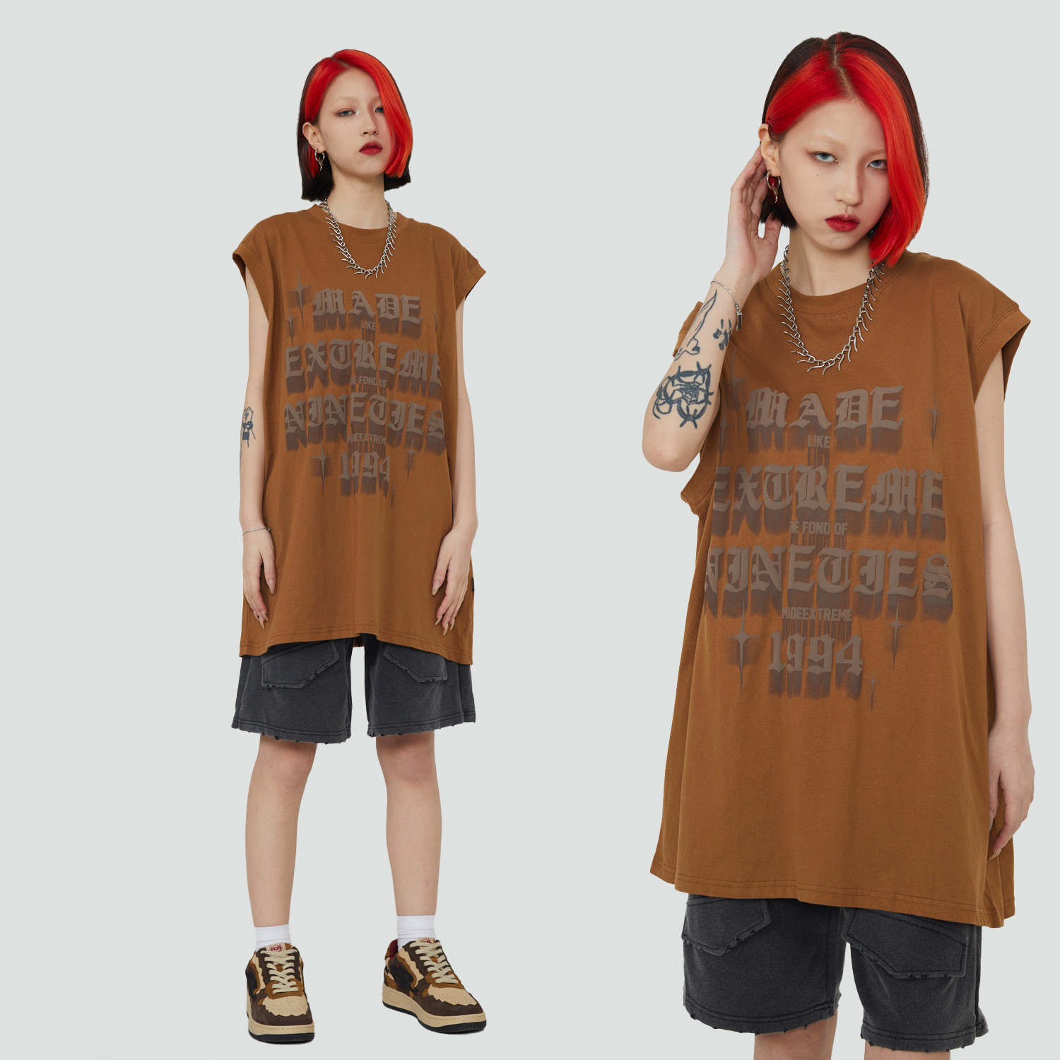 Alphabet Foam Print Vest And Bottoming Shirt