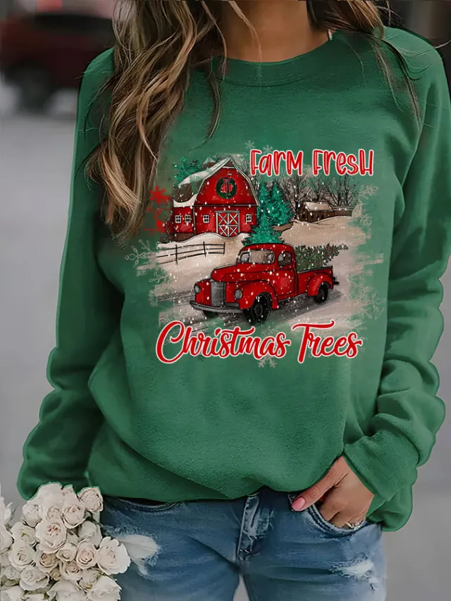 Pumpkin Printed Thin Sweater For Female Christmas Green - Shop at LoveMi