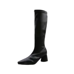 Long Boots Women's Boots Autumn And Winter New British Style Women's Shoes High-heeled Black Thick-heeled Retro Boots Pointed Knight Boots - Black - View 1