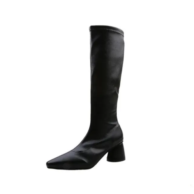 Long Boots Women's Boots Autumn And Winter New British Style Women's Shoes High heeled Black Thick heeled Retro Boots Pointed Knight Boots Black - Shop at LoveMi