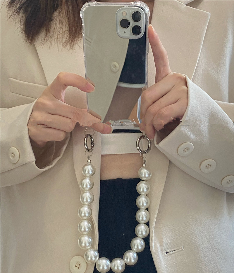Crossbody Pearl Chain Frosty Mirror Phone Case