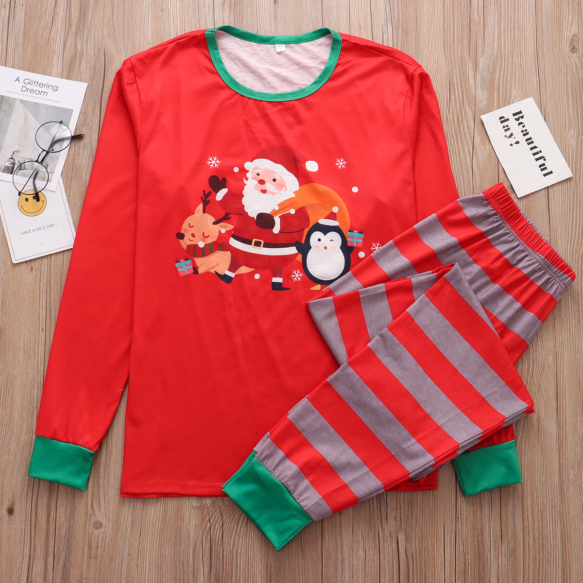 Title 5, Cartoon Christmas Print Suit Parent-child Home ...