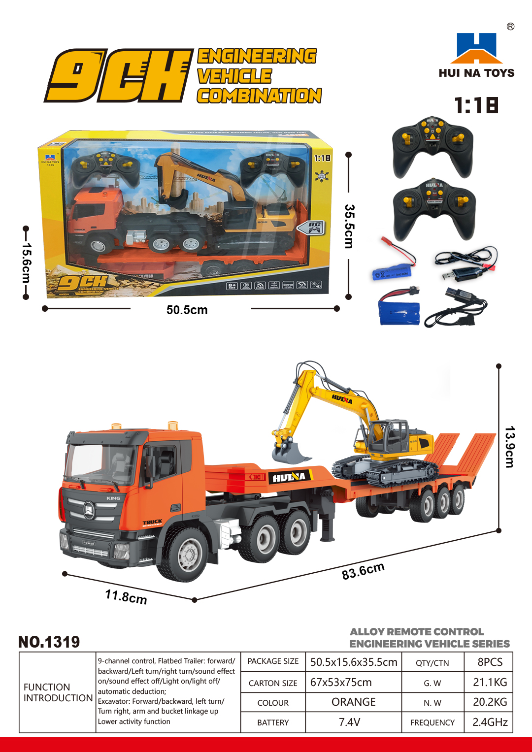 Huina 1319 1-24 RC Flatbed And Excavator