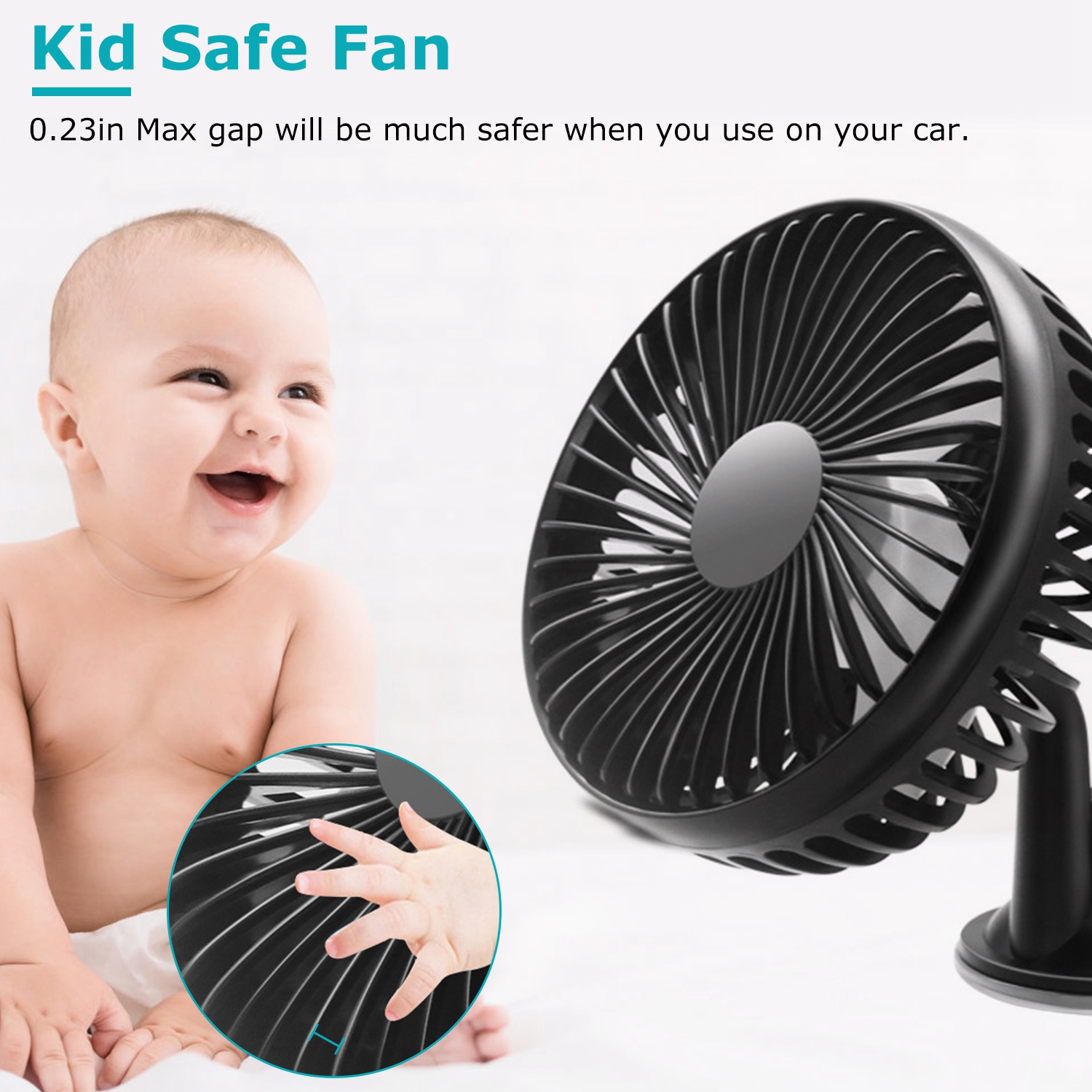 1Pc Car Cooling Fan Portable Rotatable USB Vehicle Fan Backseat Clip Fan Dashboard Window Suction Fan For SUV RV Pickup With 3 Speeds — foto 8