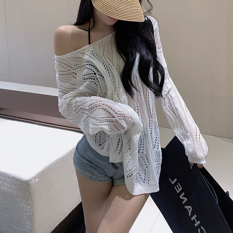 Cutout Blouse Long sleeved Sweater Top White - Shop at LoveMi