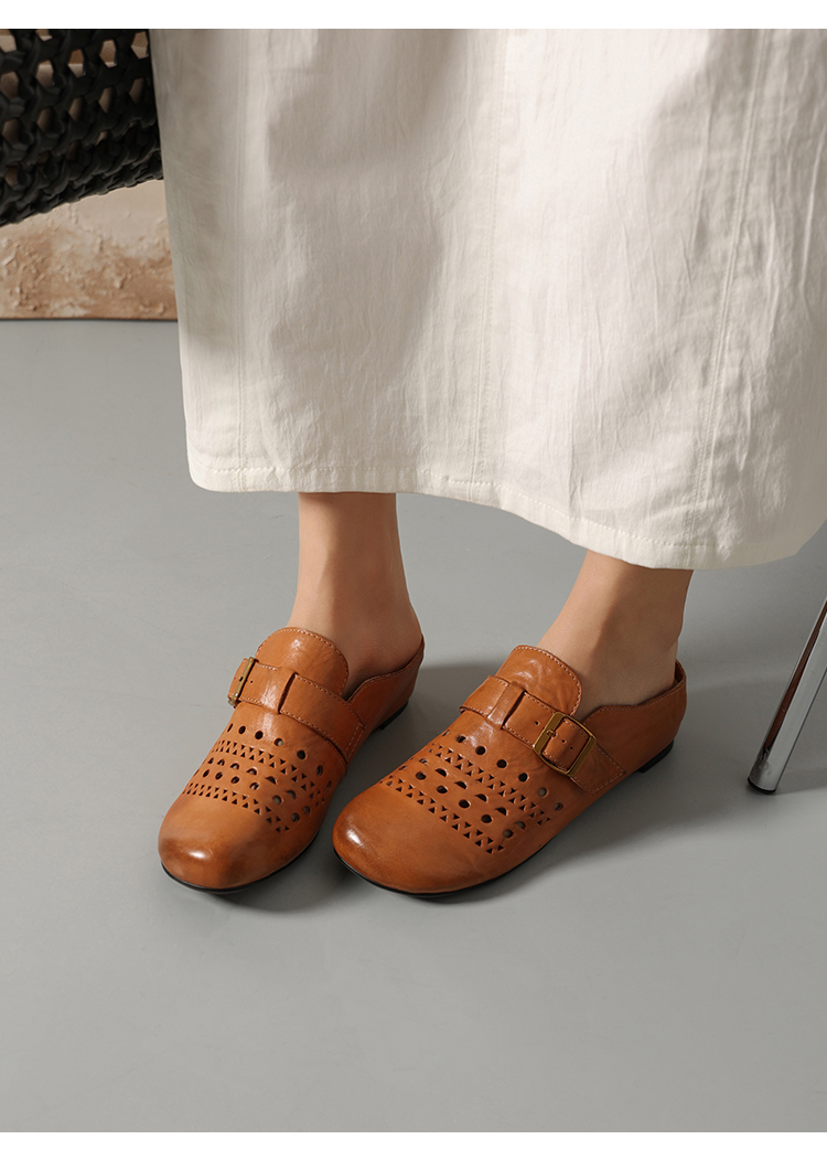 Washed Cowhide Mules – Outsole View – Sarah Express