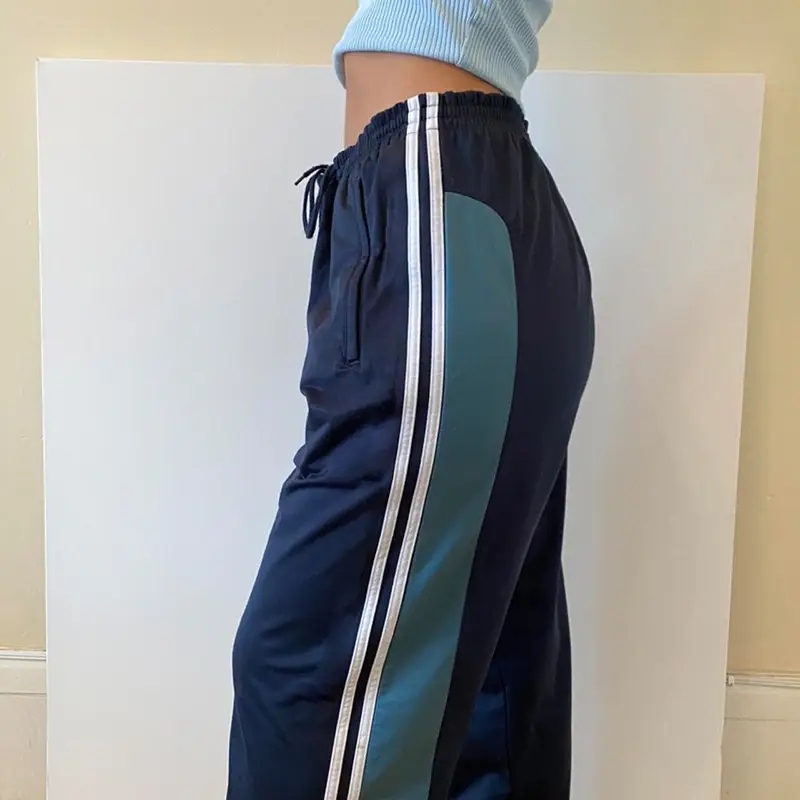 Loose Version Of Personalized Street Color-blocking Design Ribbon Women's Casual Pants