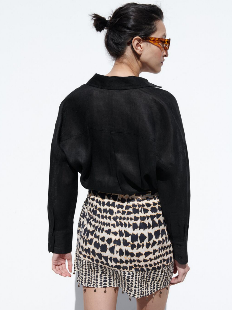 Beaded Double Breasted Printed Mini Skirt