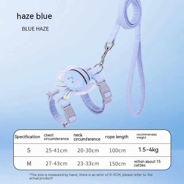 Adjustable Pet Cat Gradient Color Hand Holding Rope Little Bee Style Haze Blue - Shop at LoveMi
