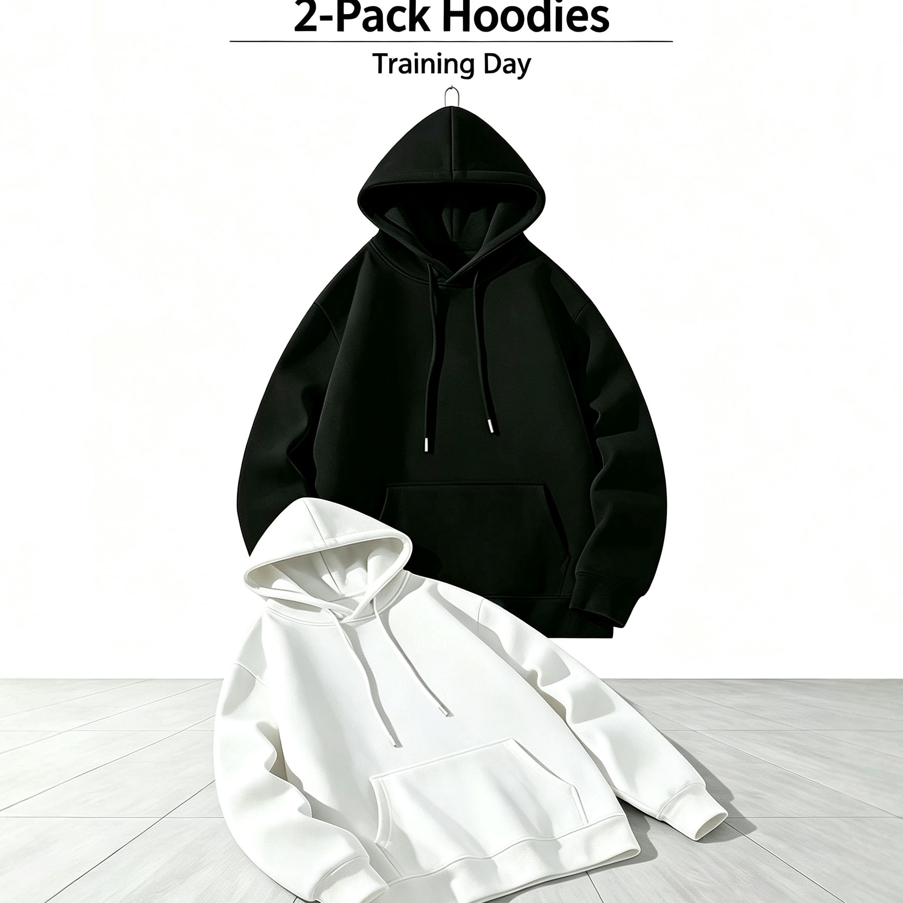 2026 New Black And White Hooded Sweatshirt, Simple Solid Color Basic Men's Loose All-Match Casual Sweatshirt