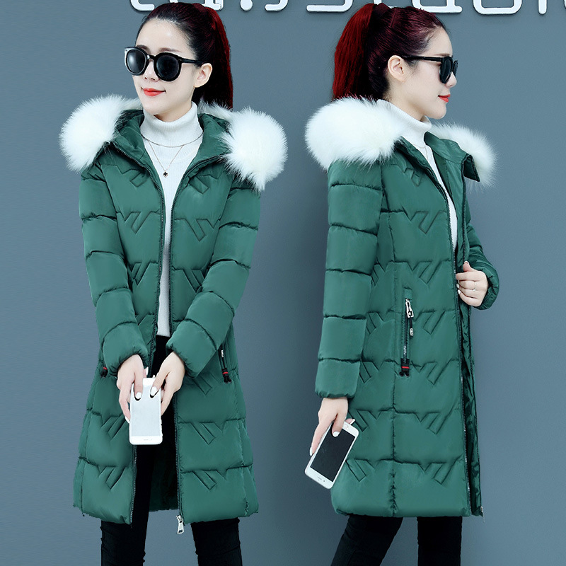 Slim Slimmer Hooded Big Fur Collar Plus Size Cotton Jacket Trendy Green - Shop at LoveMi