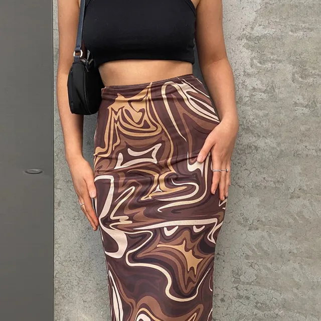 Sexy Slim Temperament Printed Half Length Dress Women Coffee - Shop at LoveMi
