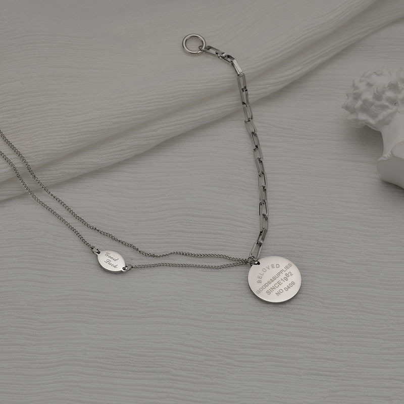 Hip Hop Round Letter Pendant Titanium Steel Necklace