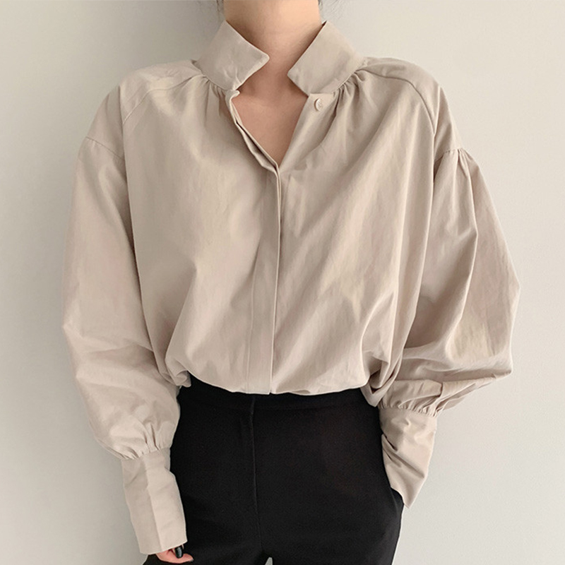 Title 8, Stand-up Collar Loose Casual Puff Sleeve Shirt