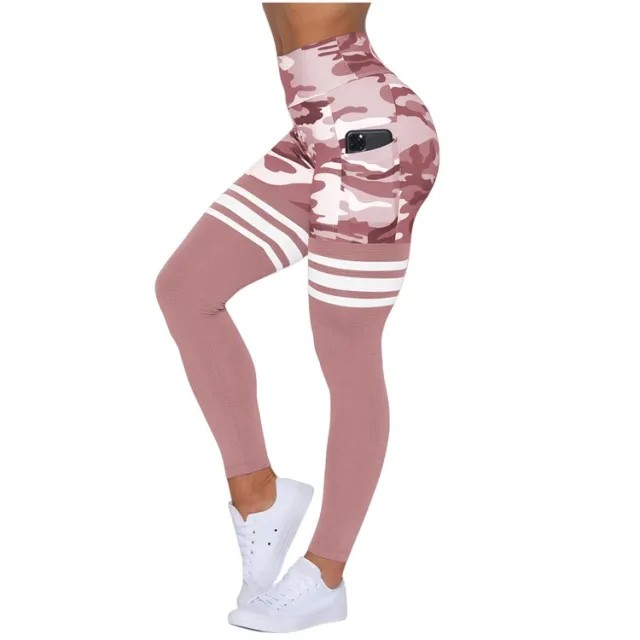 Stitching High waist Sports Pants Outdoor Sports Tight Fitness Yoga Pants Pink - Shop at LoveMi