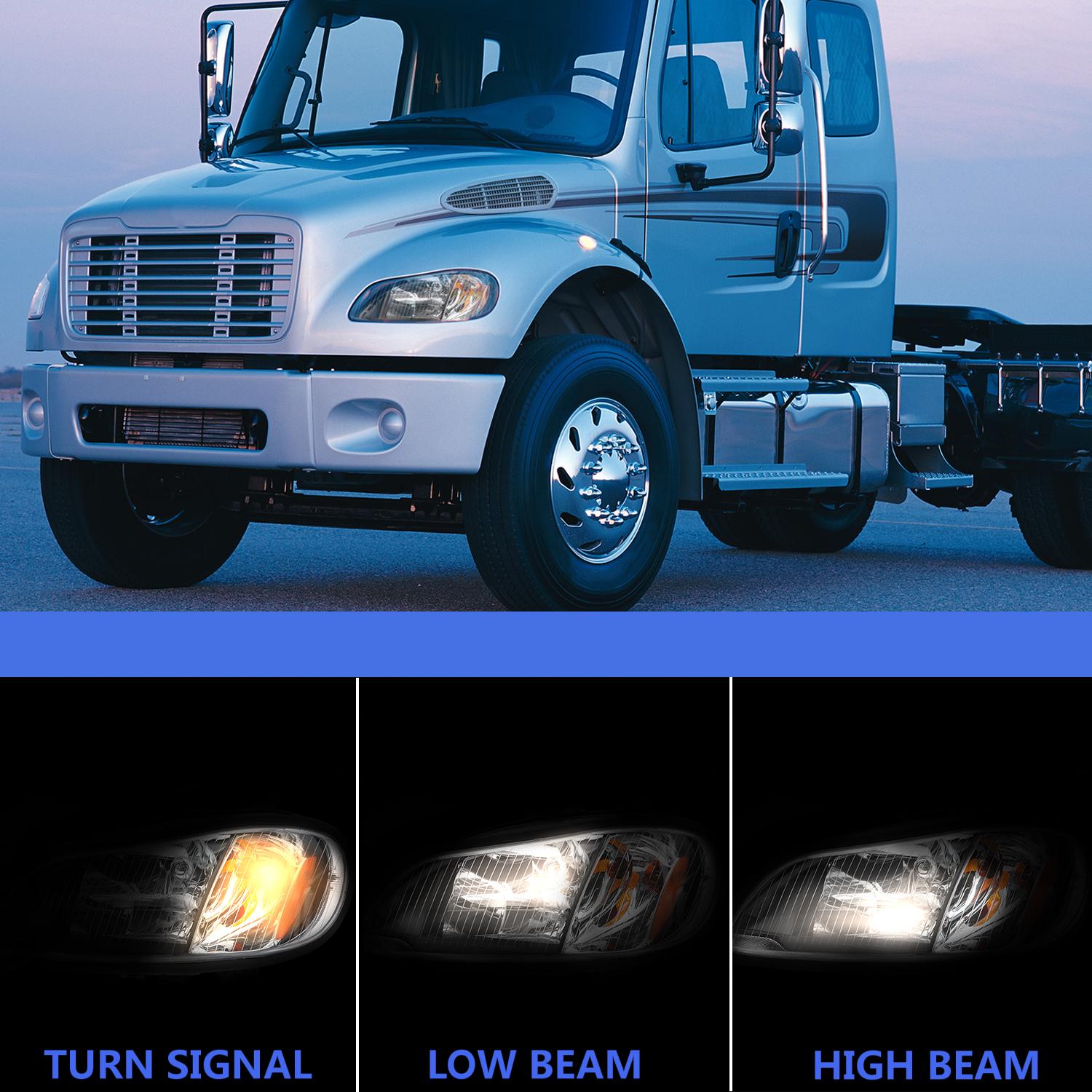 2004-2013 Freightliner M2 Headlights, Set-2 Pieces, White-black - Image 3