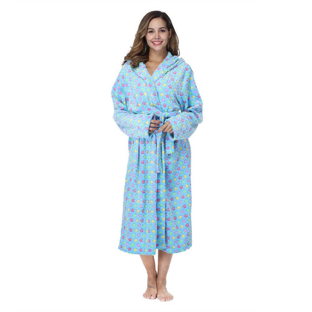 Title 5, Flannel Couple Lapel Solid Print Nightgown