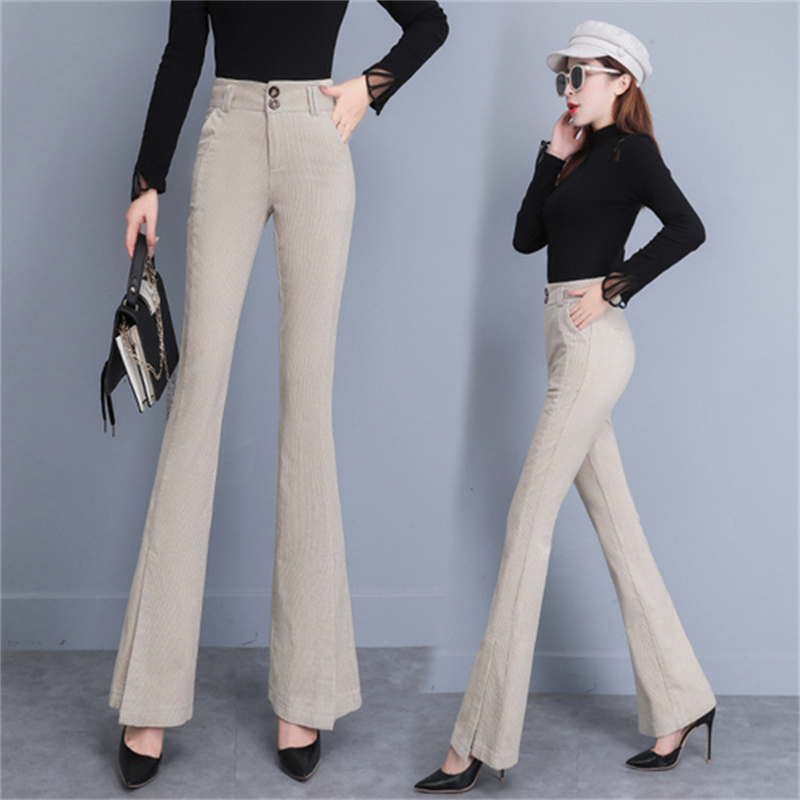 Title 4, Plush Drape Micro-flared High-waist Corduroy Ca...