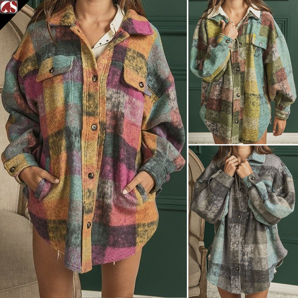 Title 7, Single Breasted Lapel Fleece Coat Shirt Women