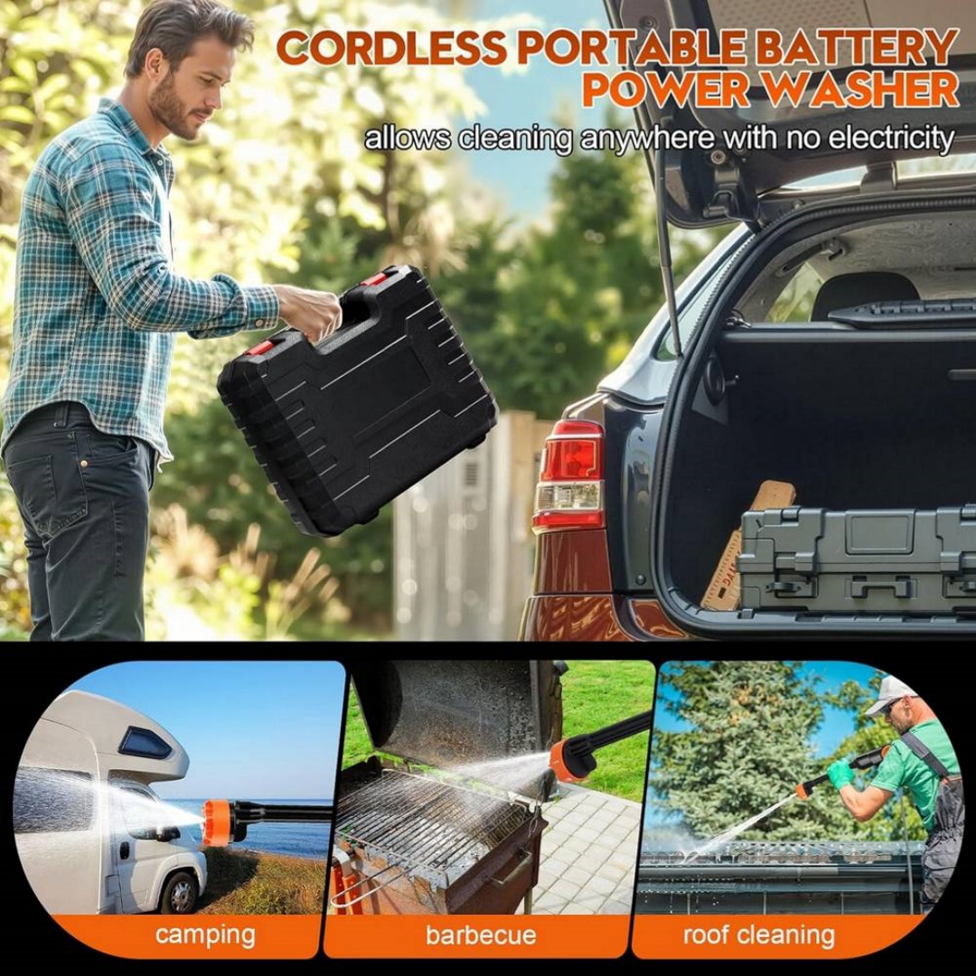 Cordless Car High Pressure Washer Jet 7in1 Rechargeable Cleaner Gun 2Battery — image 3