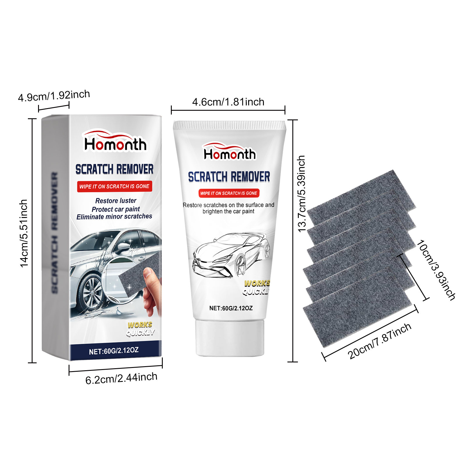 Repair Car Paint Scratches, Polishing And Maintenance Agent, Nano Flash Cloth, Car Scratch Removal Set, 60g Add Cloth, 1 Box 5