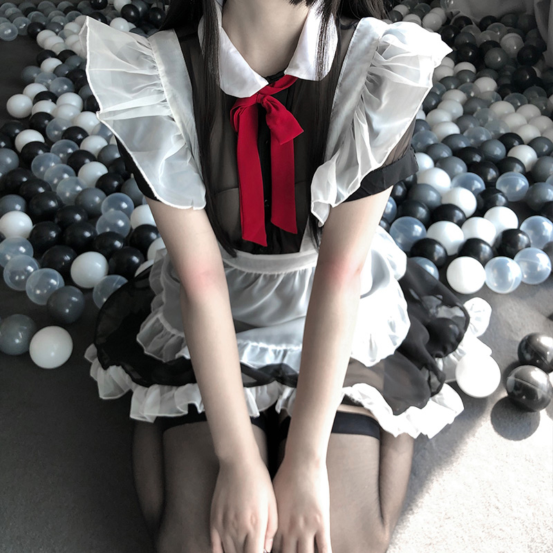 Tie-up Apron Mesh See-through Cosplay Maid Suit