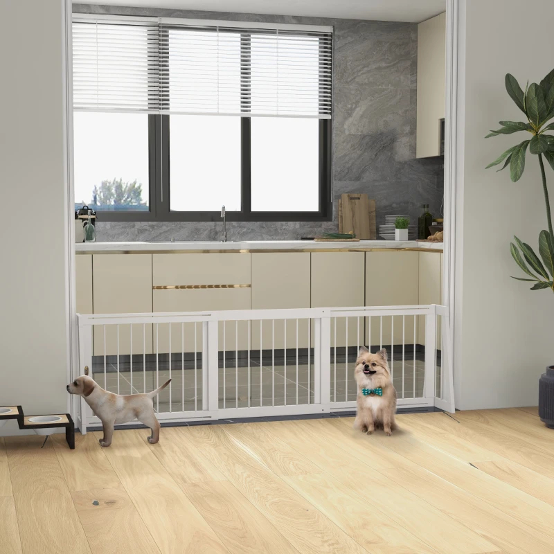 Reestanding Wooden Pet Gate With Support Feet & Non-Slip Mats For Indoor, Stairway, Doorway, White