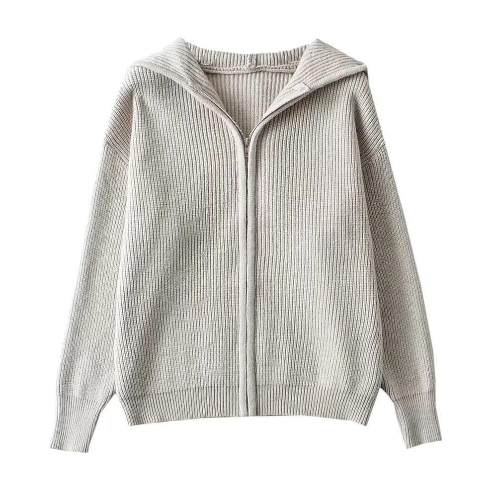 Women's Solid Color Hooded Sports Casual Thick Knit Cardigan Jacket