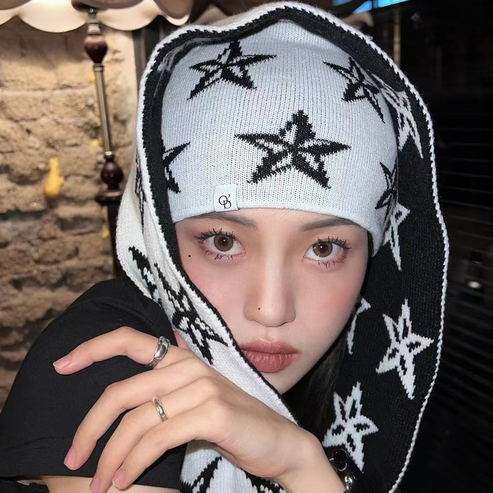 Printed Knit Hat Double-sided Scarf Cold Hat For Warmth