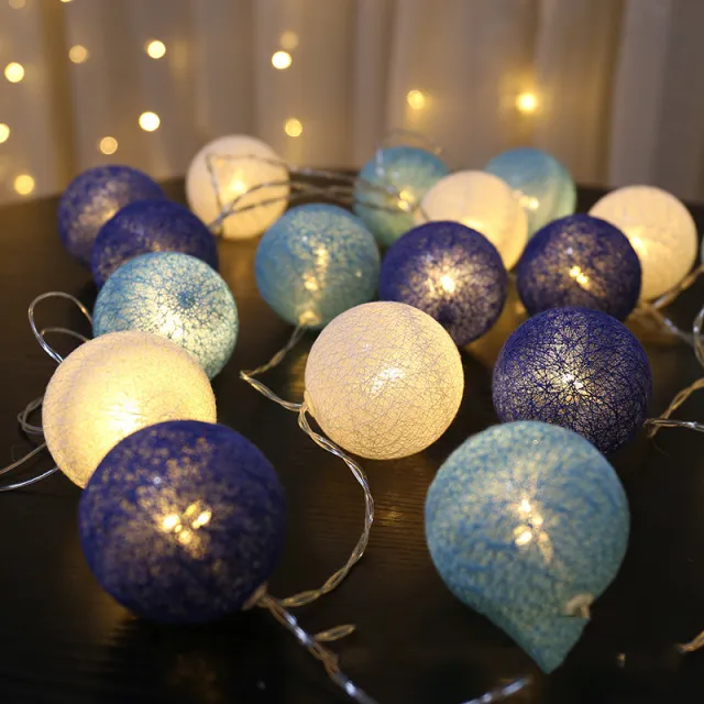 Sales Color Cotton Ball Decorative Lamp String Christmas Festival Wedding Color Ball Battery 10 Lights 15 M Blue Warm Light - Shop at LoveMi