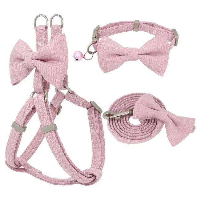 Dog Harness Leash Collar Set Adjustable Soft Cute Bow Pink 3Pieces Set - Shop at LoveMi
