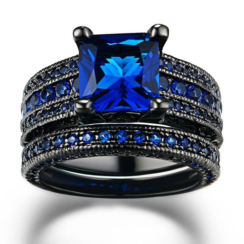 Sequin Black Gold Blue Bottom Popular Gem Couple Ring