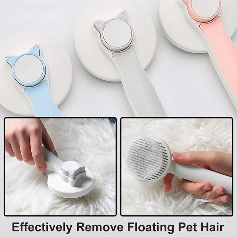 Cat grooming brush for dogs and cats, self-cleaning slicker brushes with stainless steel needle comb for pet hair removal. Self-cleaning feature for convenient grooming. Can be used as a hair remover scraper and pet grooming tool.