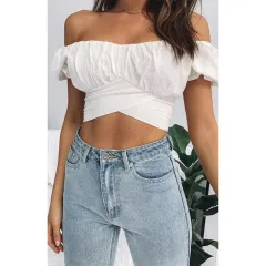 New Lantern Short Sleeve Pleated Women's Shirt - White - View 1