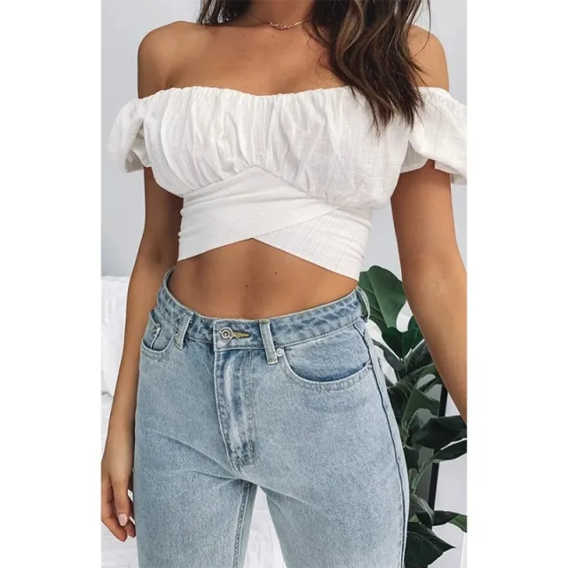 New Lantern Short Sleeve Pleated Women's Shirt White - Shop at LoveMi