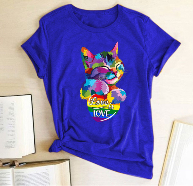 Title 3, Colorful Cat LOVE Letter Print Female T-shirt