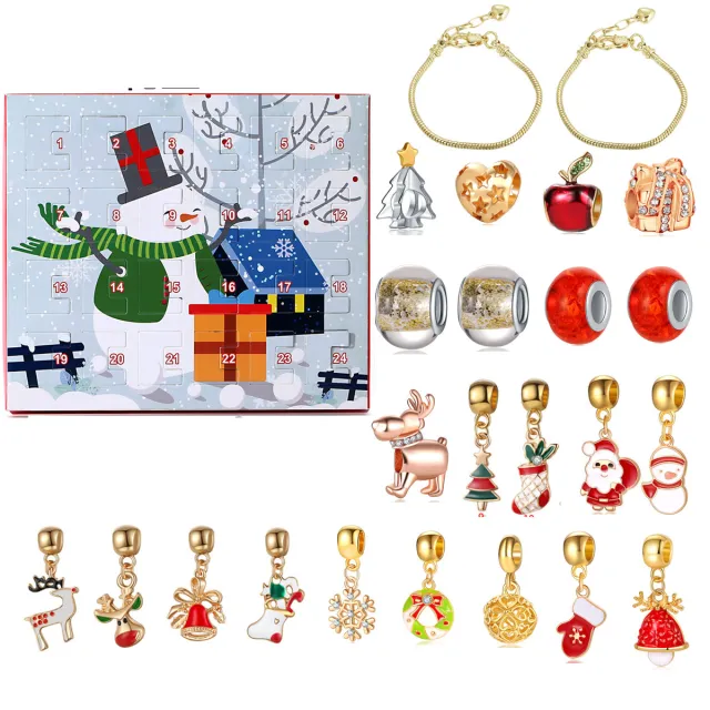 Christmas Ornaments Advent Handbag Bracelet Necklace Beaded Gift Set Snowman Gift Box - Shop at LoveMi