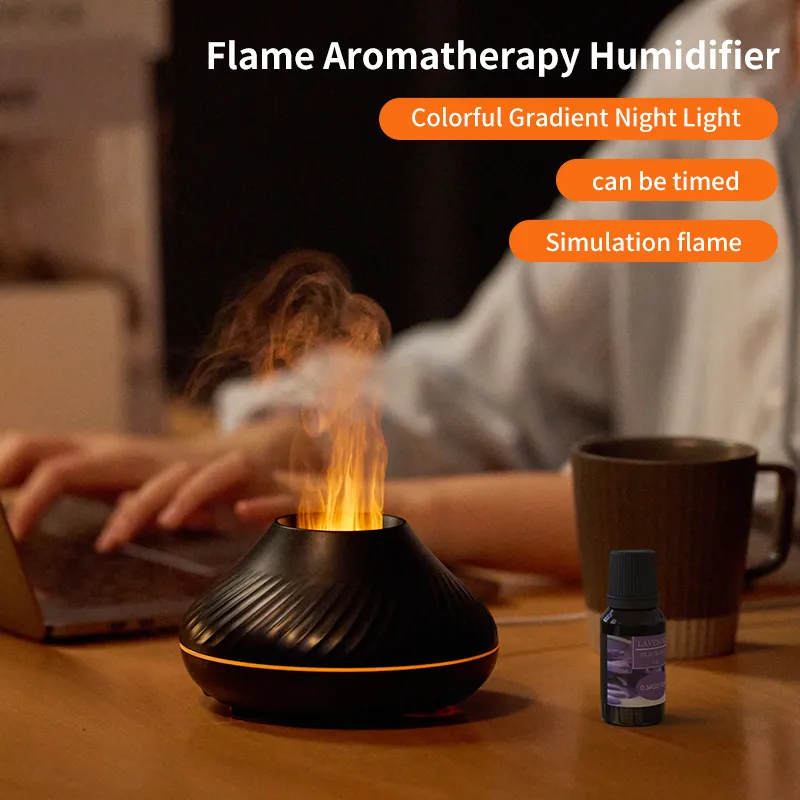 Newest RGB Flame Aroma Diffuser 130Ml 3d Colorful Flame Humidifier Fire Volcano Diffuser Flame – image 7