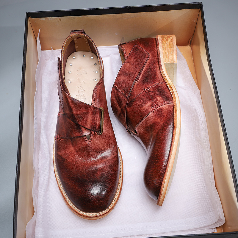 Women's Top Layer Cowhide Leather Sole Heightened Casual Large Scalp Shoes