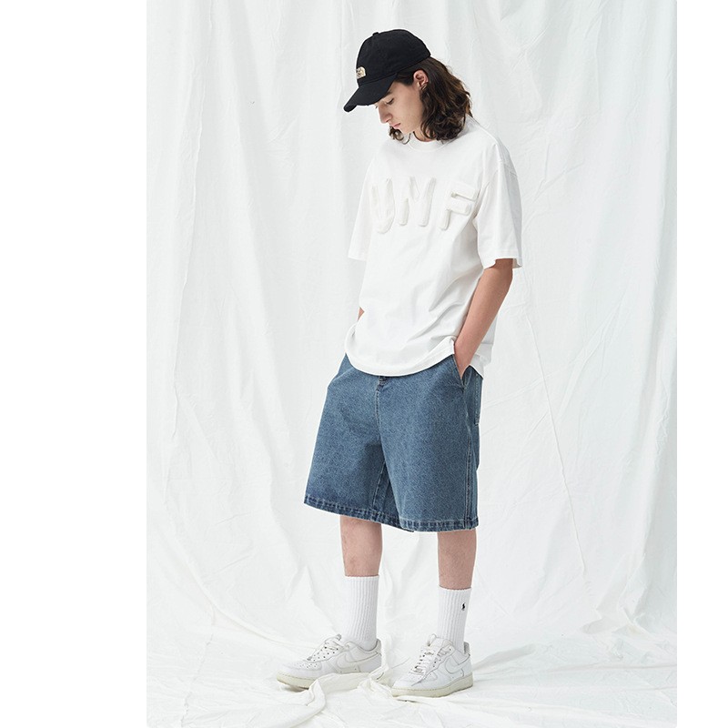 Title 2, Loose Casual Pants Mid-waist Light Blue Cotton ...