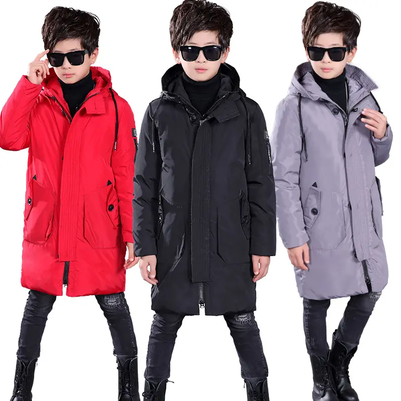 Boys Down Jacket Mid-length White Duck Hooded