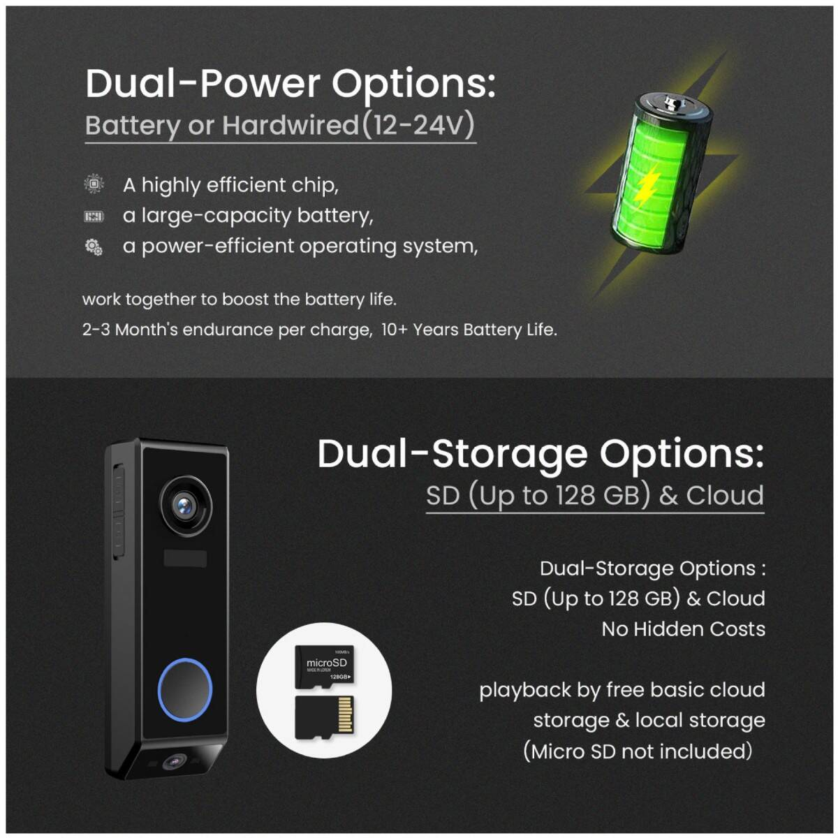 Security Video Doorbell - Dual Camera 2K HD With Delivery Guard, Colour Night — image 7