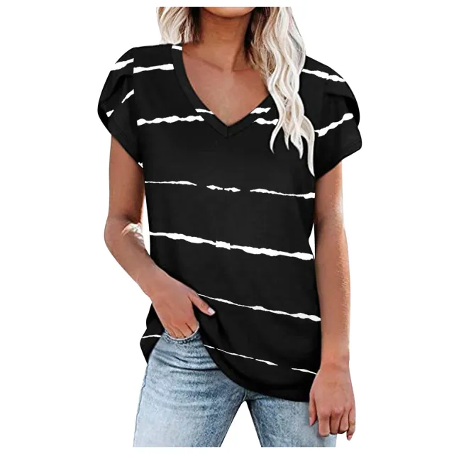 Fashionable Blue Loose fit Pullover Short sleeved Printed Urban Casual T shirt Black - Shop at LoveMi